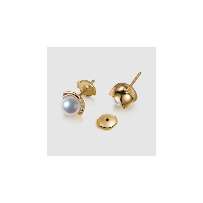 Boucles Oreilles Lotus du Japon. Perle Akoya Or Jaune et Blanc - 4