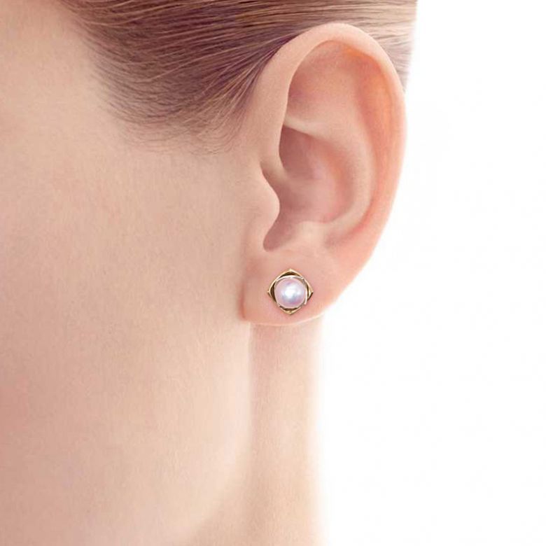 Boucles Oreilles Lotus du Japon. Perle Akoya Or Jaune et Blanc - 2