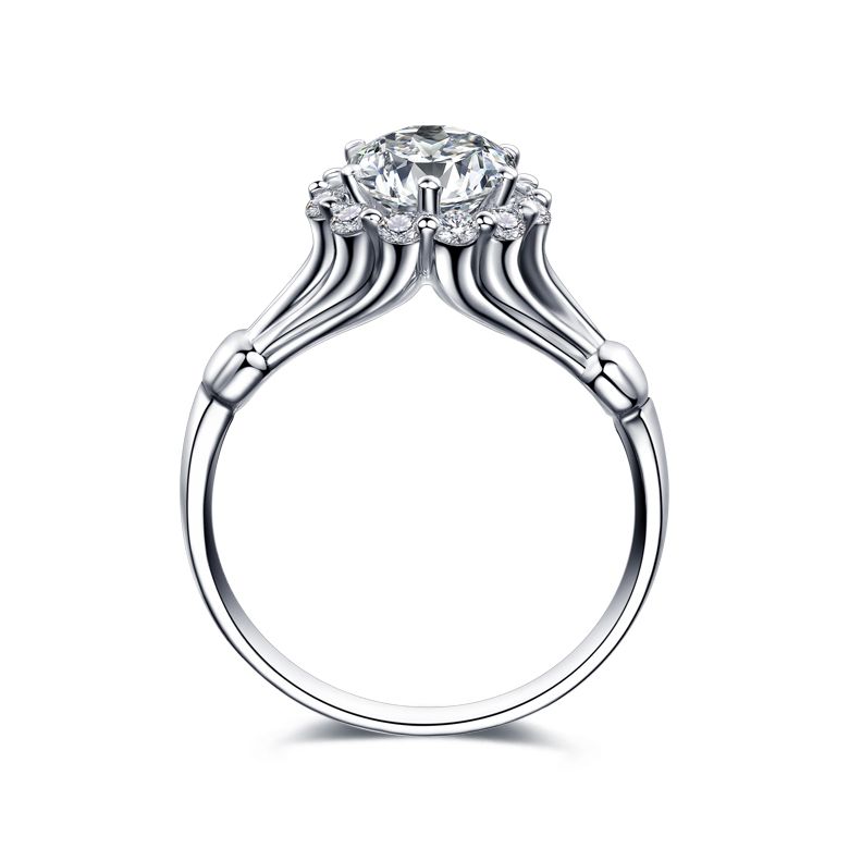 Bague de fiancailles solitaire accompagné, surplombé diamants - 0.38ct - 4