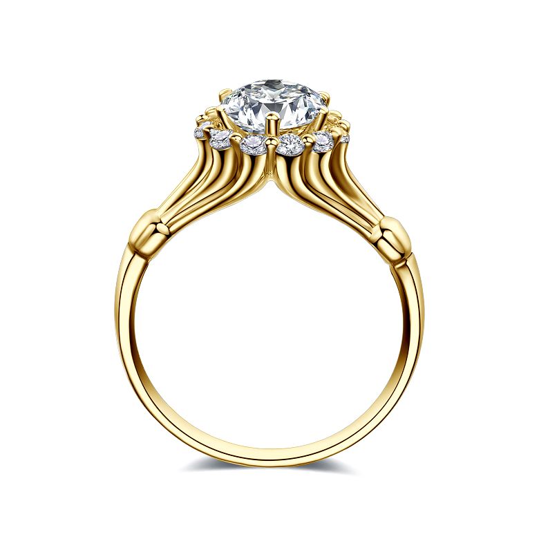 Bague de fiancailles Hortensia - Solitaire accompagné, or jaune, diamants - 2