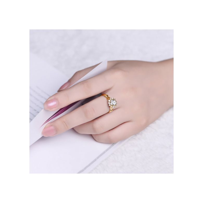 Bague de fiancailles Hortensia - Solitaire accompagné, or jaune, diamants - 11