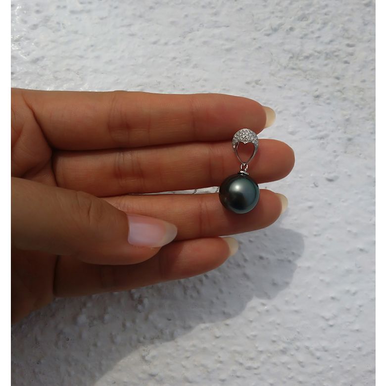 Pendentif perle de Tahiti noire - 12/13mm - GEMME - 2