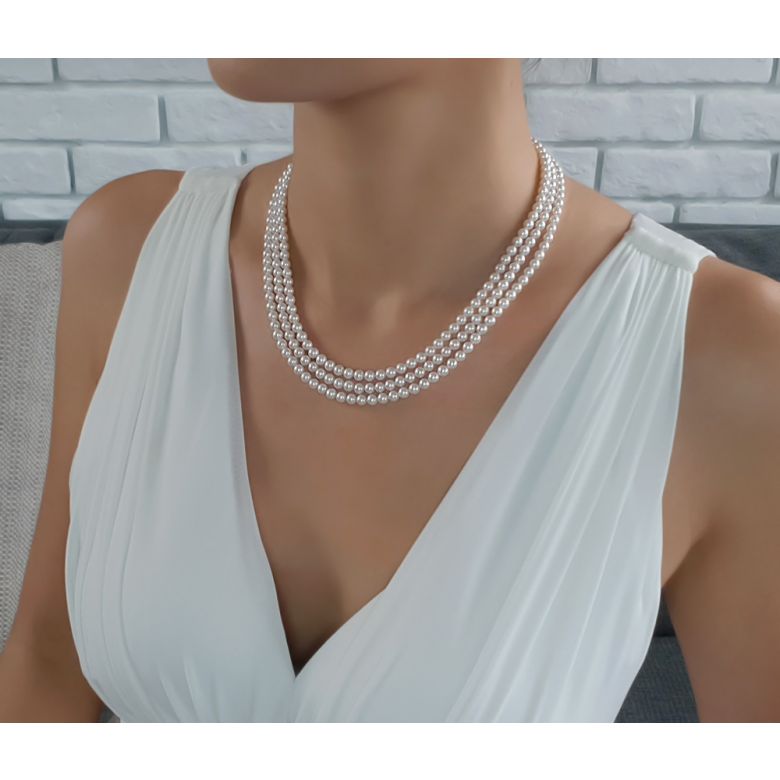 Collier triple perles eau douce blanches - 5/5.5mm - AAA - 5