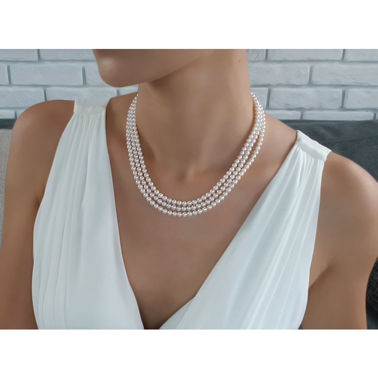 Collier triple perles eau douce blanches - 5/5.5mm - AAA - 6