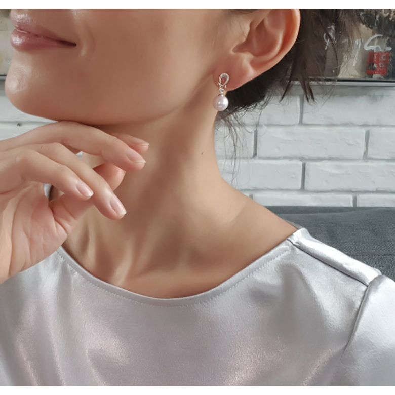 Boucles d'oreilles bambou. Or blanc, perles et diamants - 2