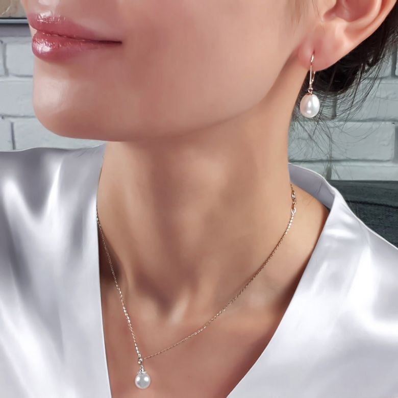 Boucle oreille dormeuse or jaune. Perle culture blanche Mariage - 3