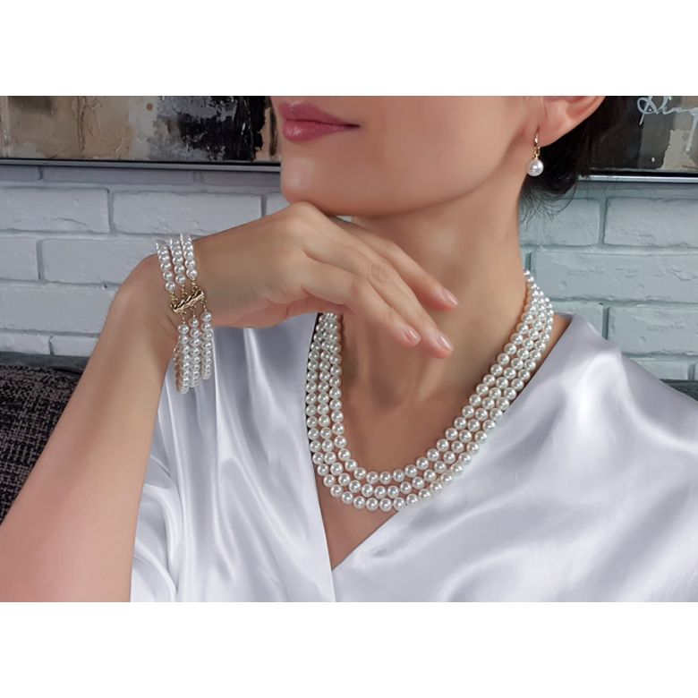 Collier triple perles eau douce - 7/7.5mm - AAA - 6
