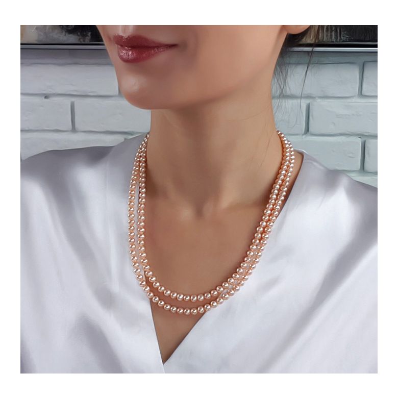 Collier double perles eau douce roses - 5/5.5mm - AA+ - 4