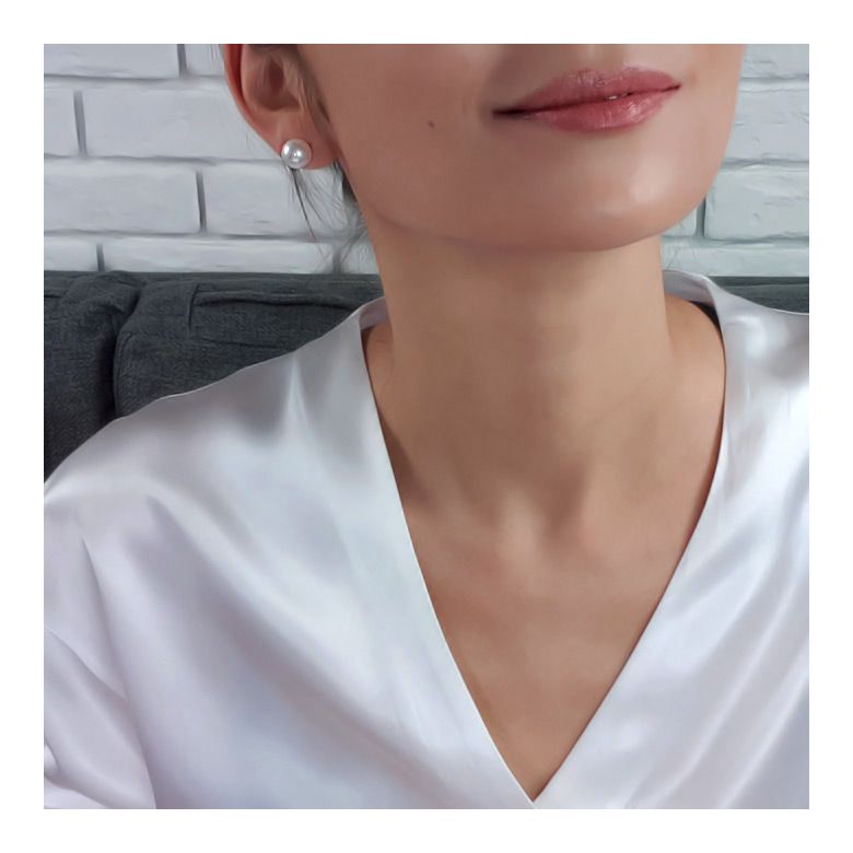 Boucles d'oreilles perles eau douce blanches - 8/11mm - Clous or jaune - 6