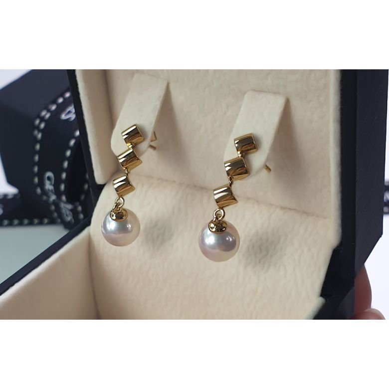 Boucles d'oreilles perles Akoya blanches - 7/7.5mm - GEMME - Or jaune - 6