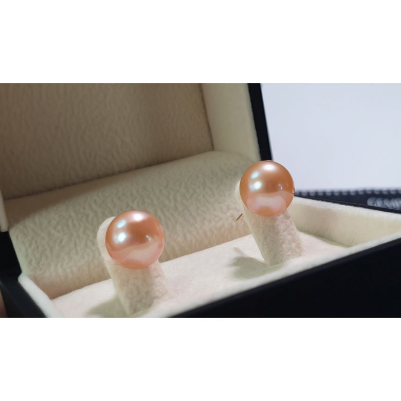Boucles d'oreilles perles de culture roses 8/11mm AAA. Clous Or jaune - 4