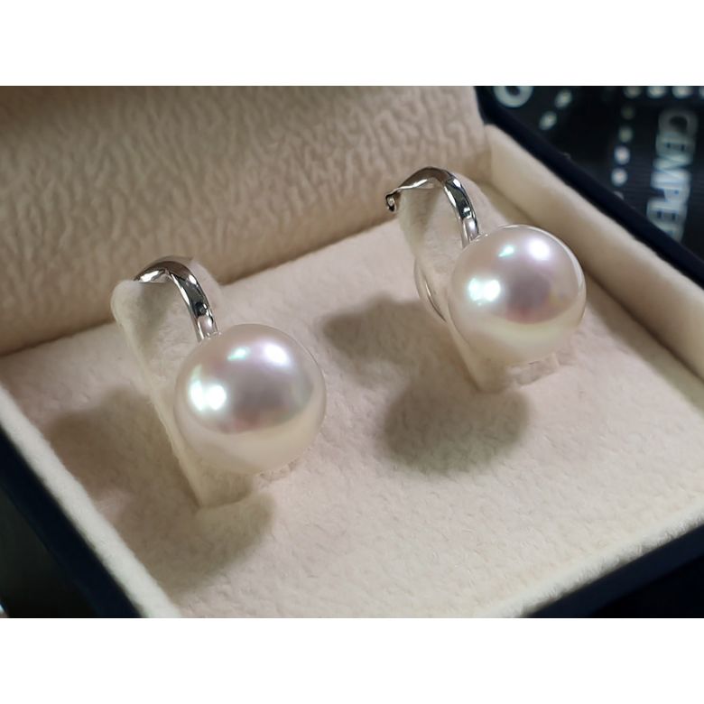 Boucles d'oreilles clips or blanc. Perles d'eau douce Chine blanches - 11