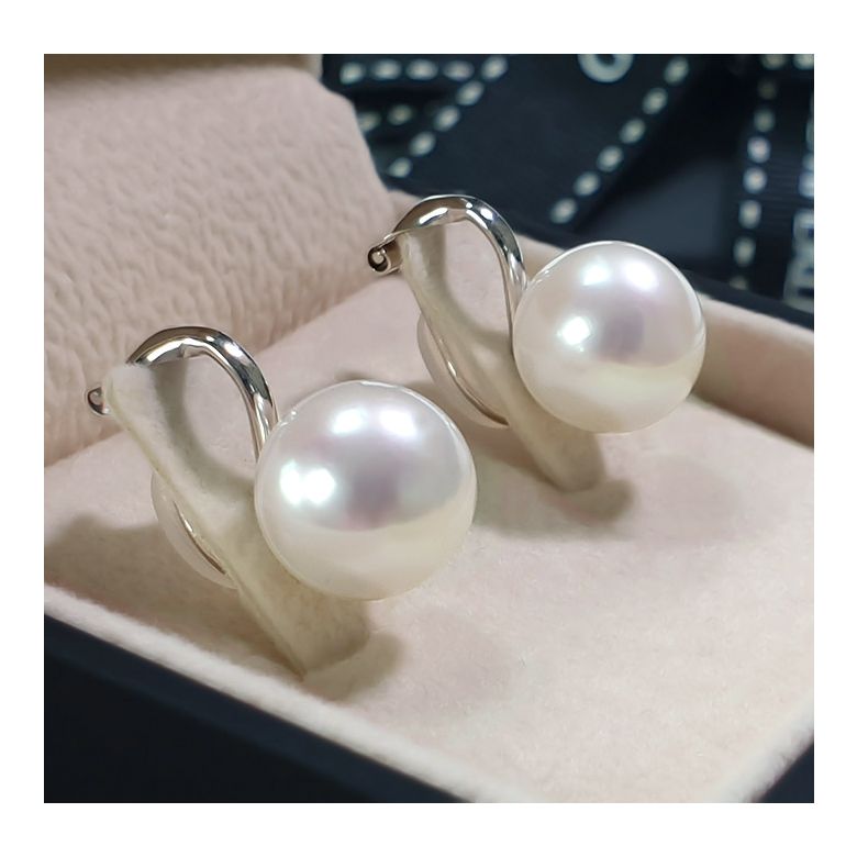 Boucles d'oreilles clips or blanc. Perles d'eau douce Chine blanches - 12
