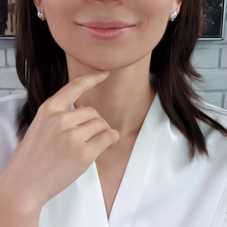 Boucles oreilles perles et puces diamants. Or blanc - 12