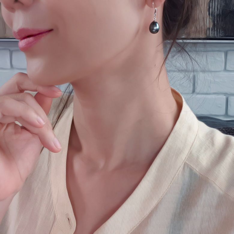 Boucles d'oreilles perles eau douce noires - 8.5/9mm - AA+ - Or blanc - 2
