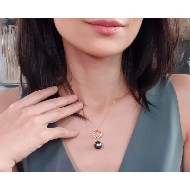 Pendentif perle de Tahiti noire - 12/13mm - AAA - 3