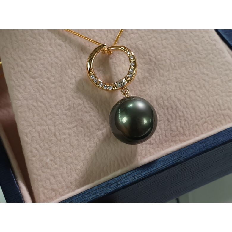 Pendentif perle de Tahiti noire - 12/13mm - AAA - 2