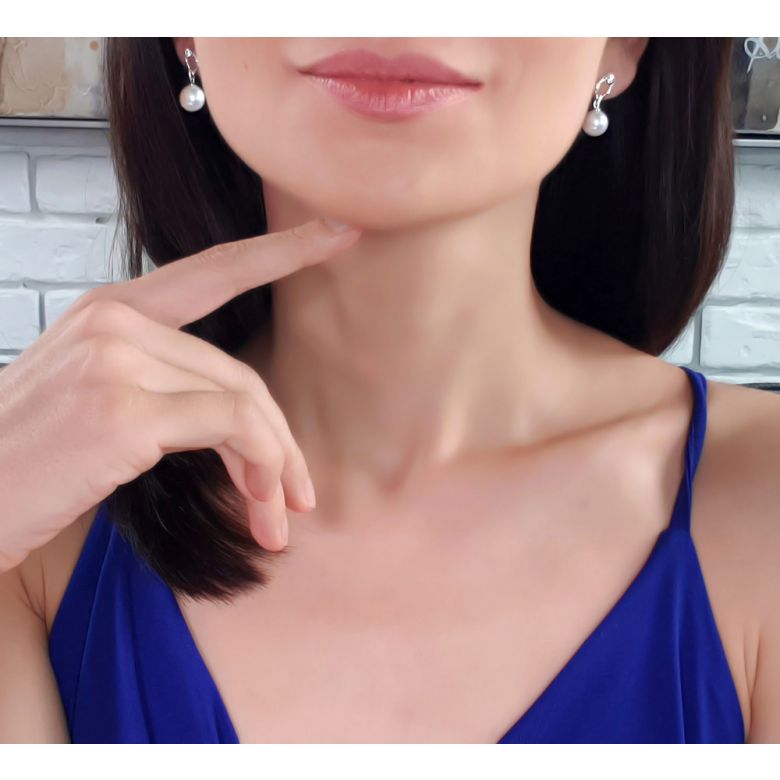 Boucles d'oreilles en forme de bambou - Or blanc, perles et diamants - 3