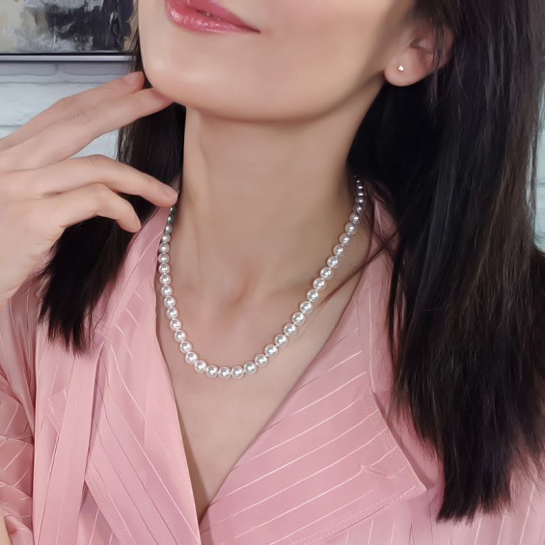 Collier de perles Akoya blanches. 7/7.5mm, AAA - 5