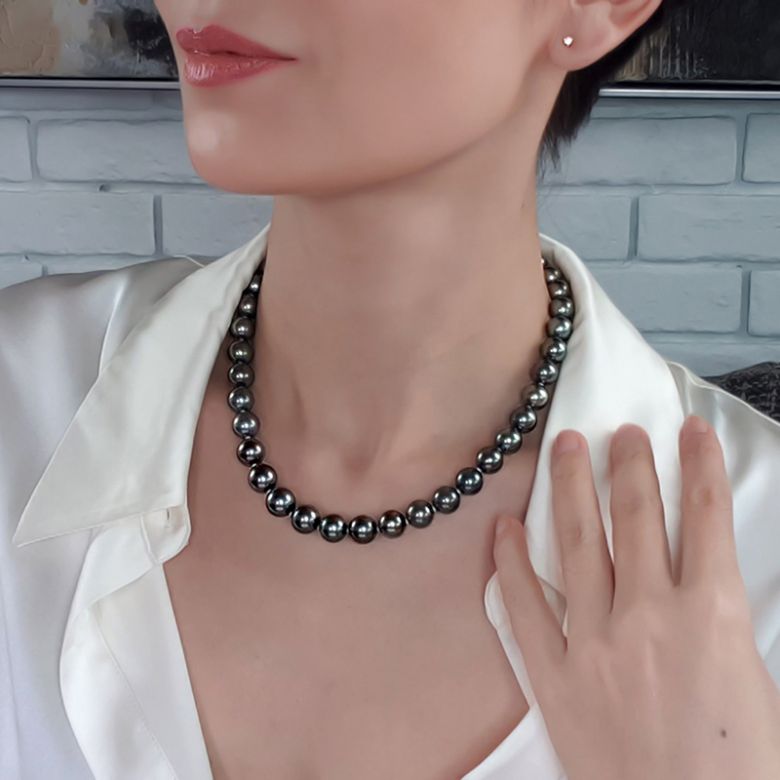 Collier perles de Tahiti noires - 10/12mm - AAA - 7