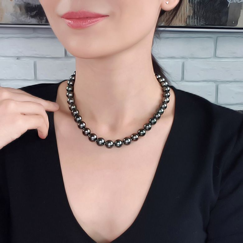 Collier perles de Tahiti noires - 10/12mm - AAA - 8