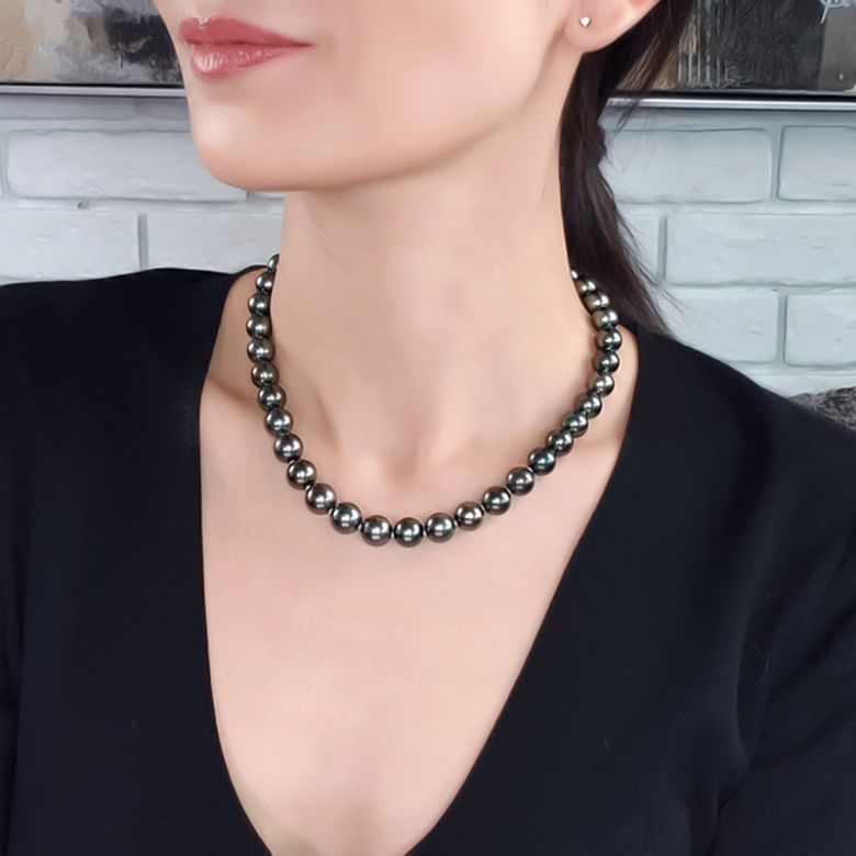 Collier perles de Tahiti noires - 10/12mm - AAA - 9
