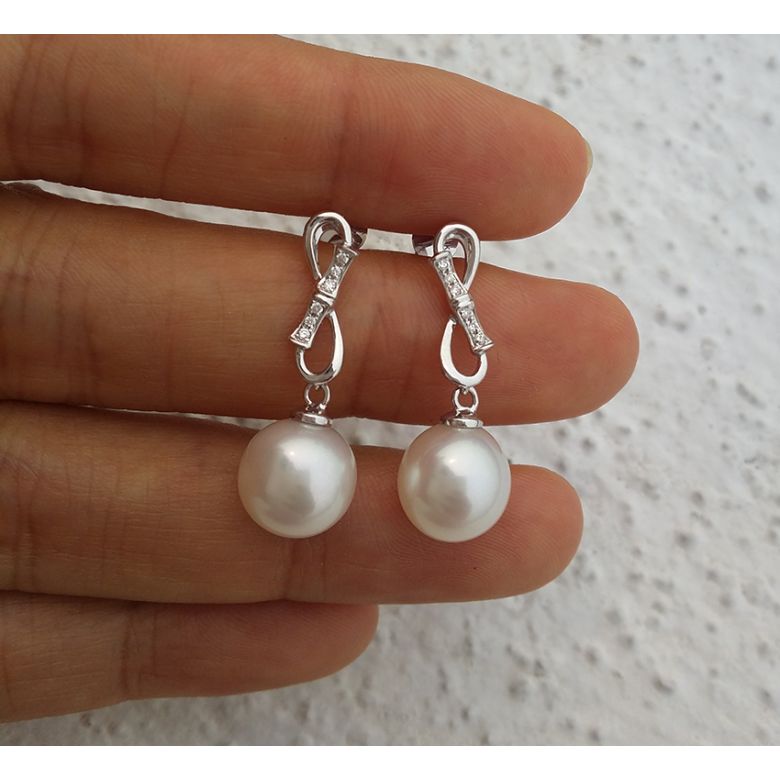 Boucles d'oreilles Bamboo - Pendants oreilles perles & Or blanc - 3