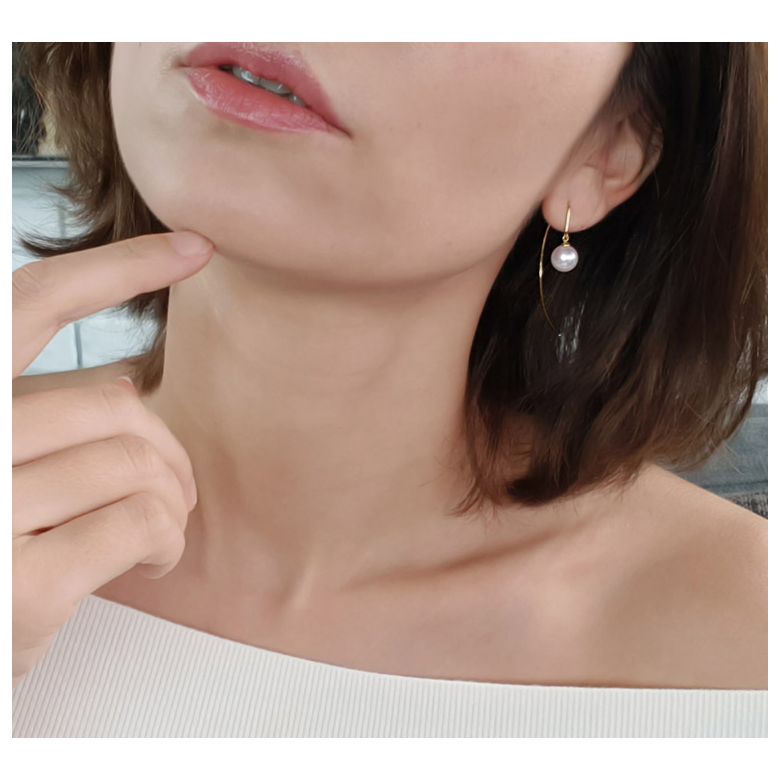 Crochet d'oreilles Simplicity. Perles Akoya Or jaune. Minimaliste - 2
