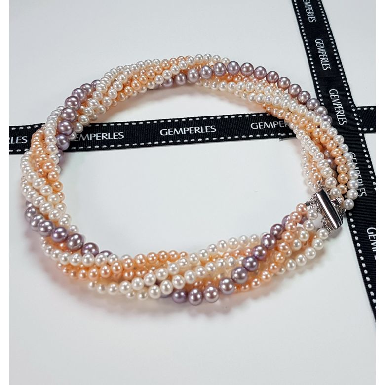 Collier Arlequin I 6 Rangs de Perles Multicolores 5/8mm AAA  - 3