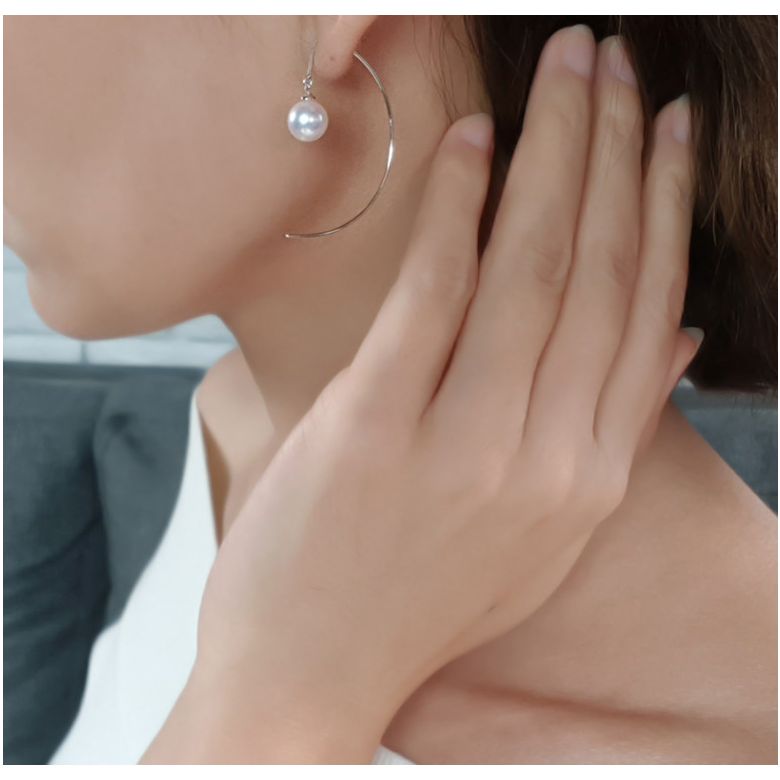 Crochet d'oreilles Simplicity. Perles Akoya Or blanc. Minimaliste - 2