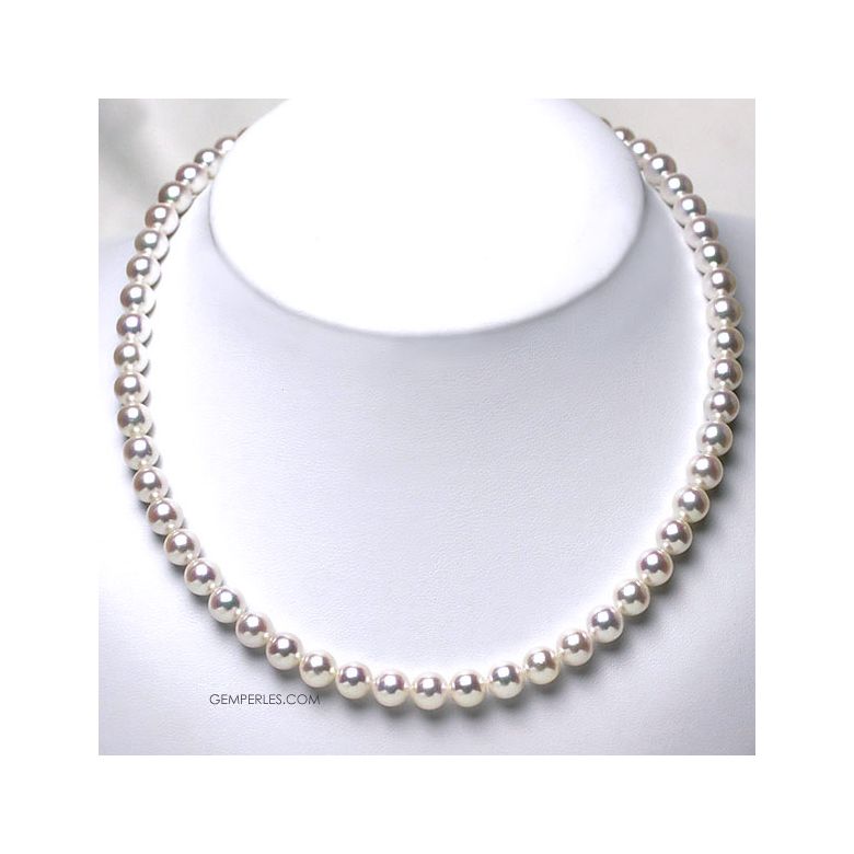 Collier de perles Akoya blanches. 7/7.5mm, AAA - 6