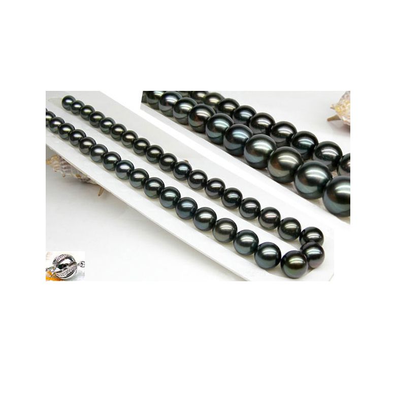 Collier perles de Tahiti noires - 10/12mm - AAA - 4
