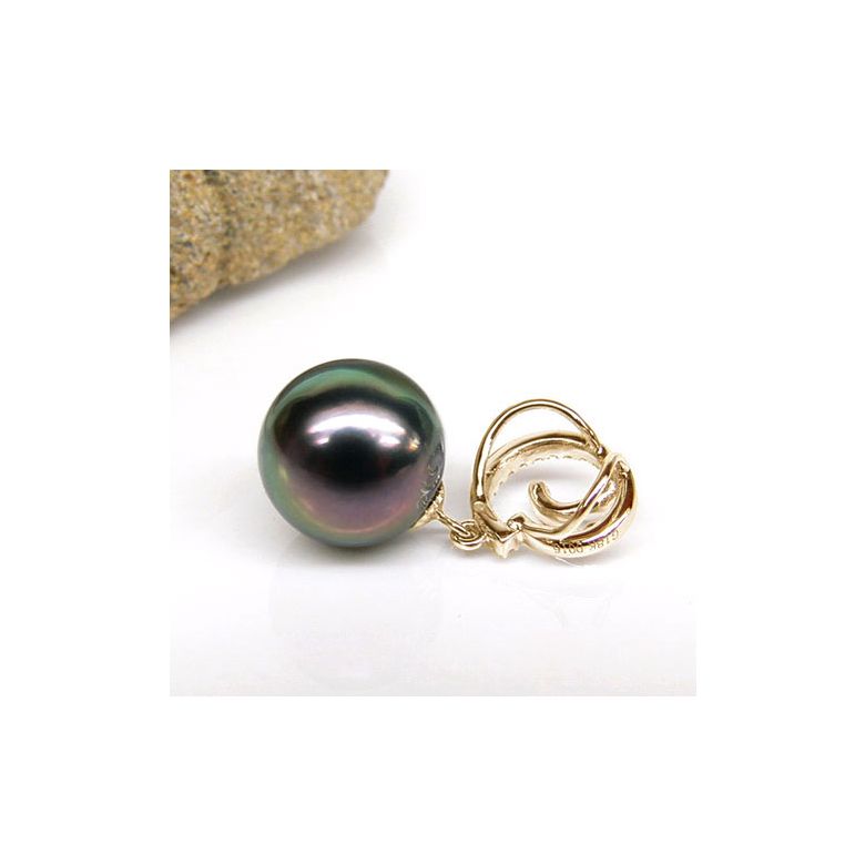 Pendentif joaillerie - Perle Tahiti paon aubergine - Or jaune, diamants - 3