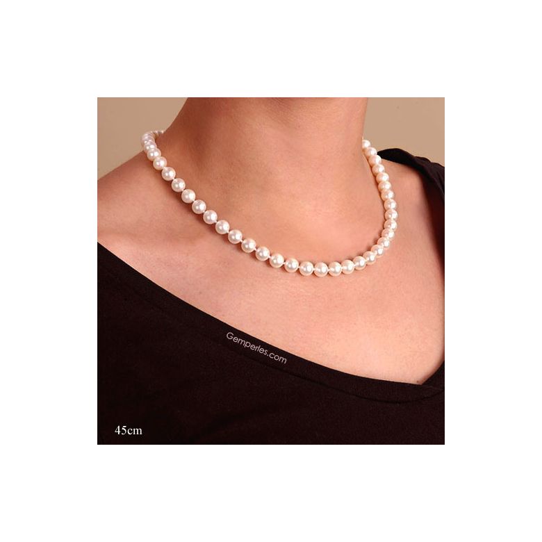 Collier perles eau douce blanches - 7/7.5mm - AAA - 8