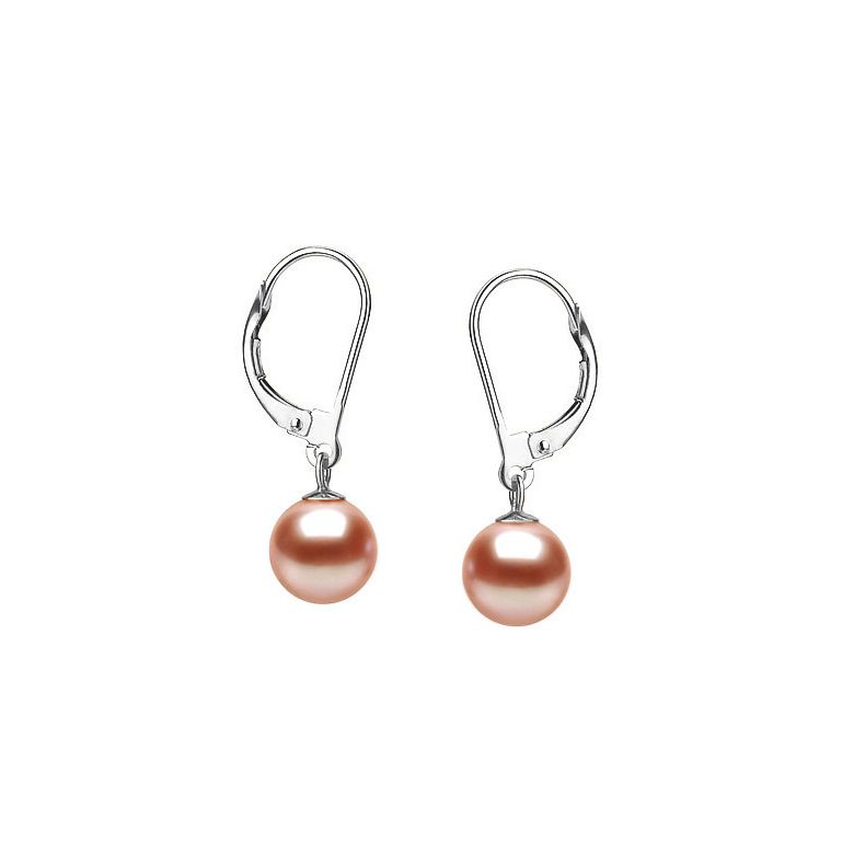 Boucles d'oreilles perles eau douce roses - 8/11mm - AAA - Or blanc - 1
