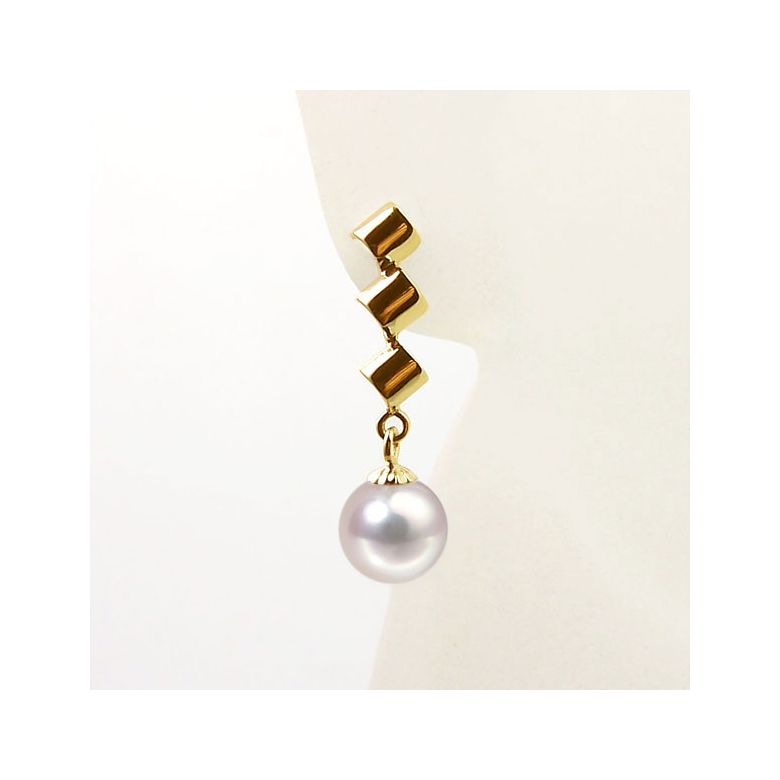 Pendants oreilles or jaune - Boucles oreille perles Akoya - 7/7.5mm - 2