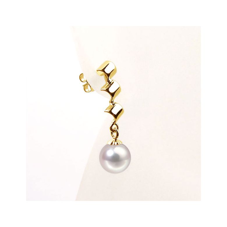 Pendants oreilles or jaune - Boucles oreille perles Akoya - 7/7.5mm - 4