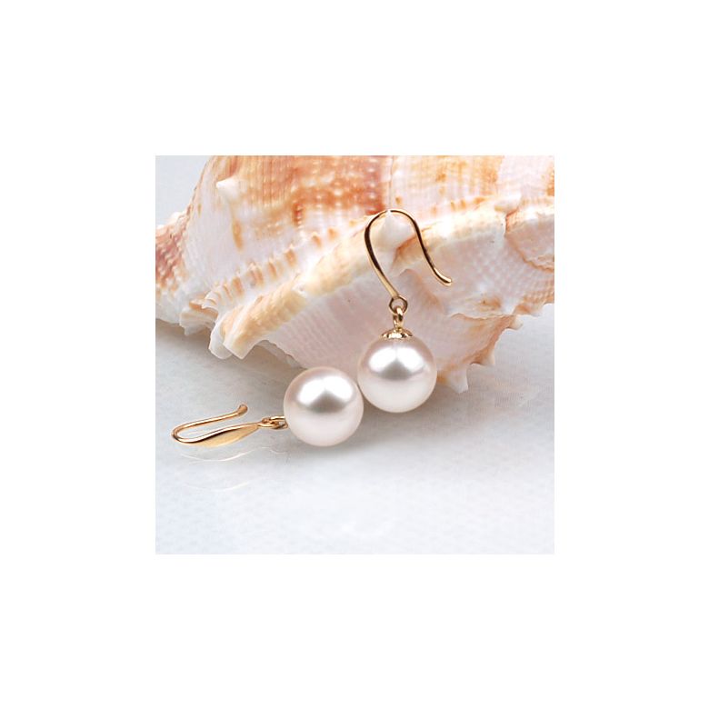 Boucles d'oreilles perles eau douce blanches  - AAA - Or jaune - 4