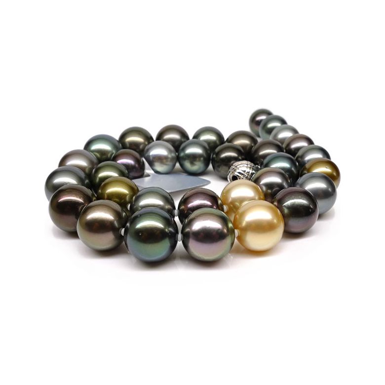 Collier perles de Tahiti multicolores- 12/14mm - AAB - 1