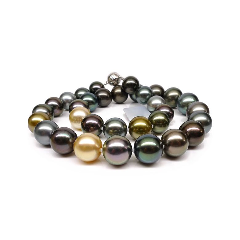 Collier perles de Tahiti multicolores- 12/14mm - AAB - 2