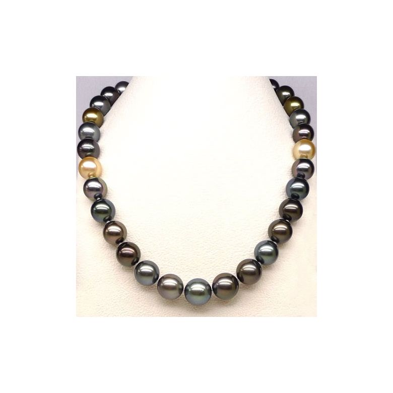 Collier perles de Tahiti multicolores- 12/14mm - AAB - 4
