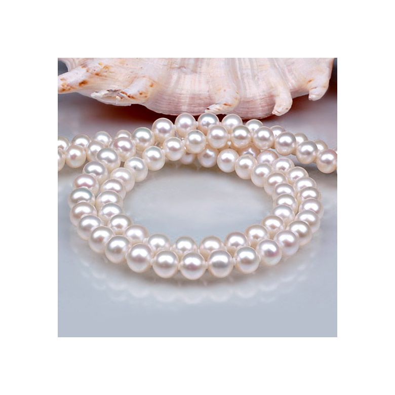 Collana due fili perle acqua dolce bianche - 6.5/7mm - AAA - 6