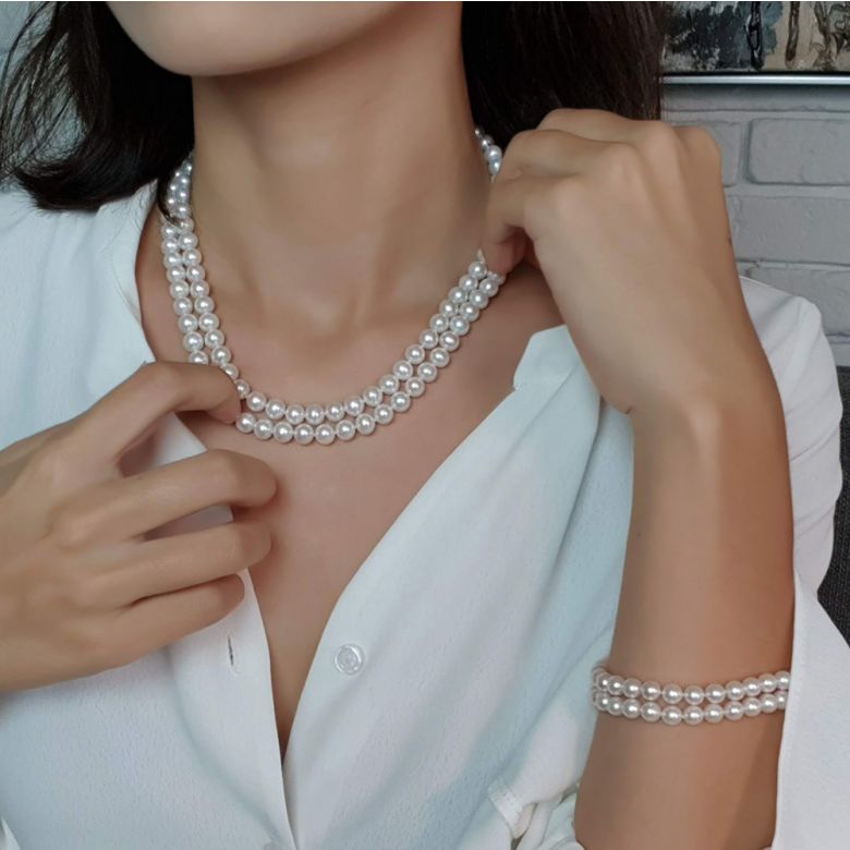 Collier double fil perles eau douce - 7/7.5mm - AAA - 7