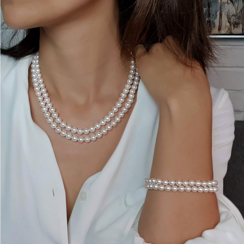 Collier double fil perles eau douce - 7/7.5mm - AAA - 3