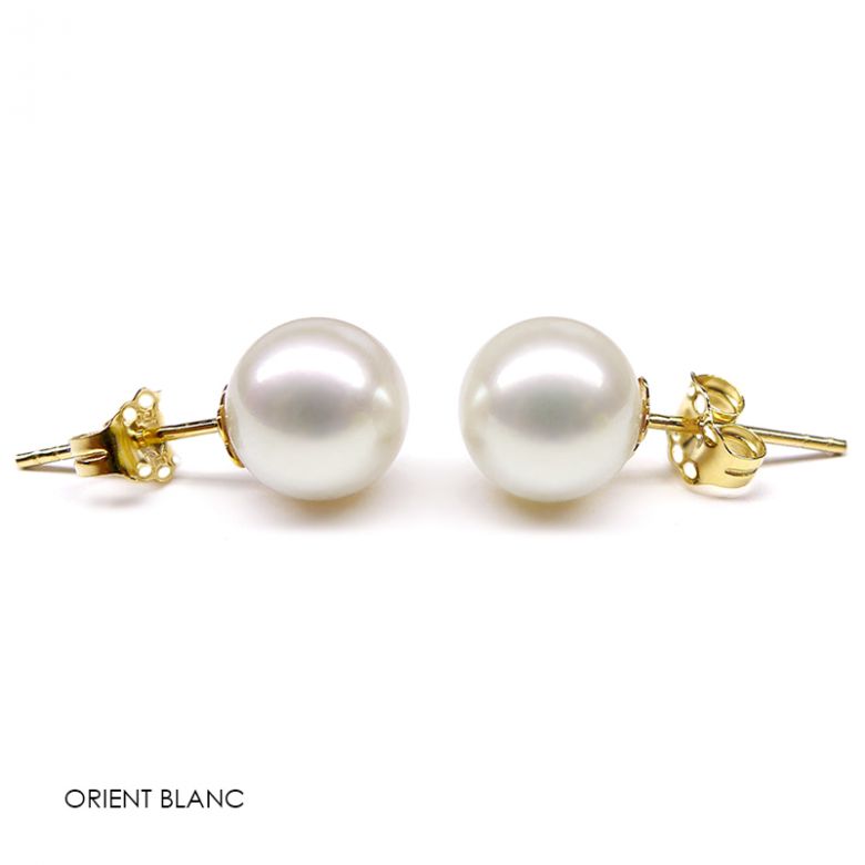 Boucles d'oreilles perles eau douce blanches - 8/11mm - Clous or jaune - 3