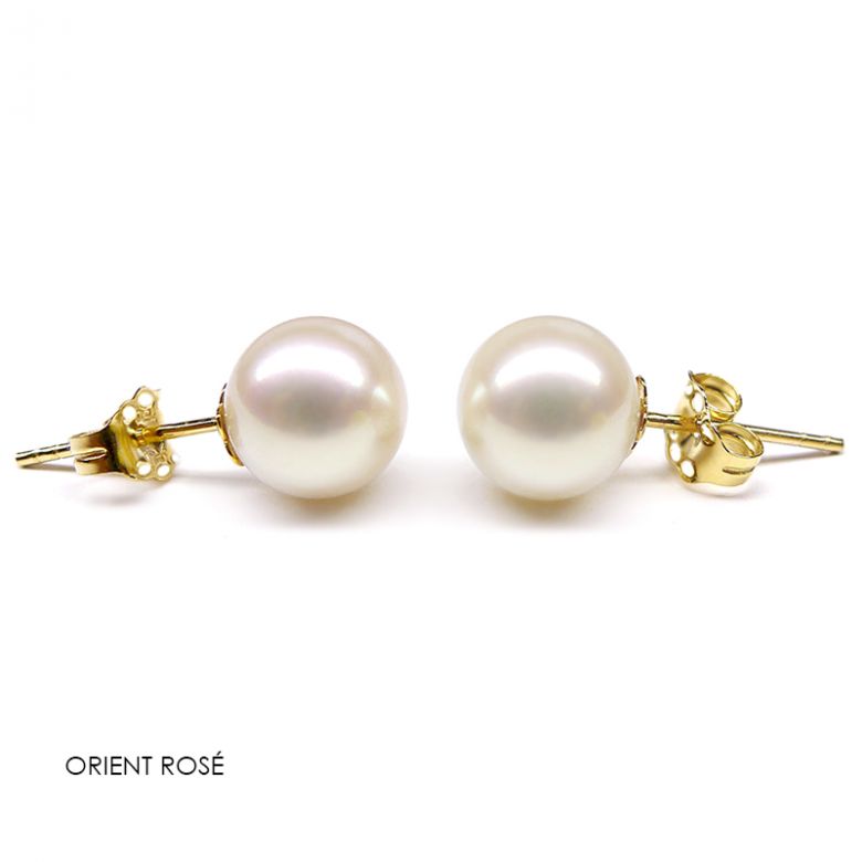 Boucles d'oreilles perles eau douce blanches - 8/11mm - Clous or jaune - 4