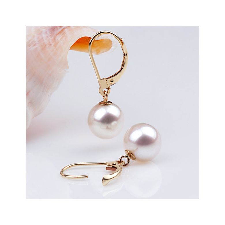 Boucles d'oreilles perles eau douce blanches - 8/11mm - AAA - Or jaune - 2