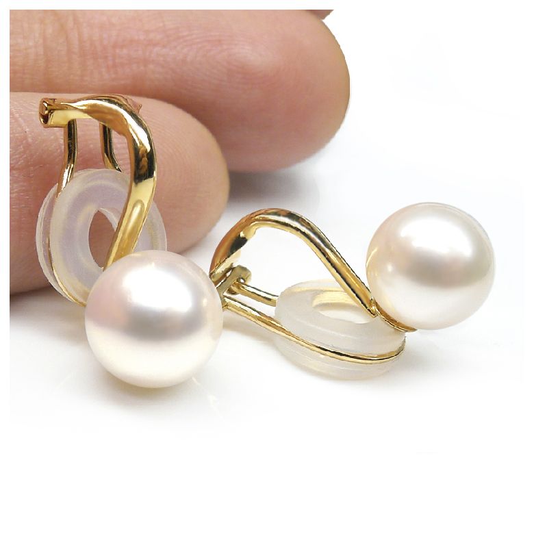 Boucles d'oreilles clip or jaune et perles de culture - 2