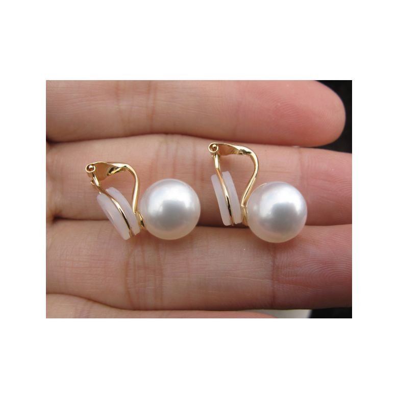 Boucles d'oreilles clip or jaune et perles de culture - 3