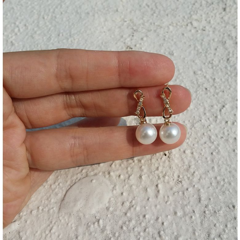 Boucles d'oreilles pendantes Bamboo - Or jaune, diamants et perles - 2